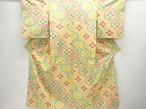 未使用品　亀甲に花菱模様織り出し手織り紬着物